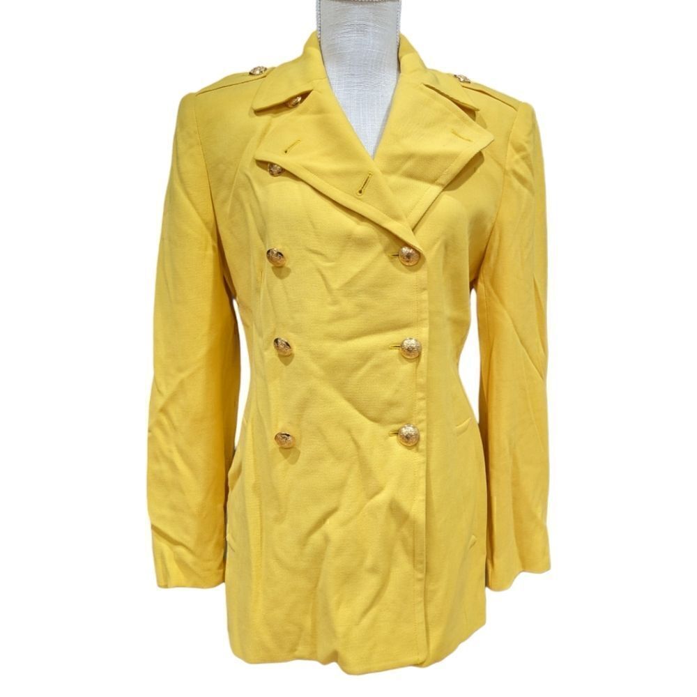 NWT Lauren Ralph Lauren USA Wool Yellow Double Breasted Military Coat Size 6